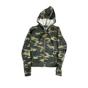 True Religion Hoodie Womens XS Camo Green Camouflage Full Zip Gold Logo